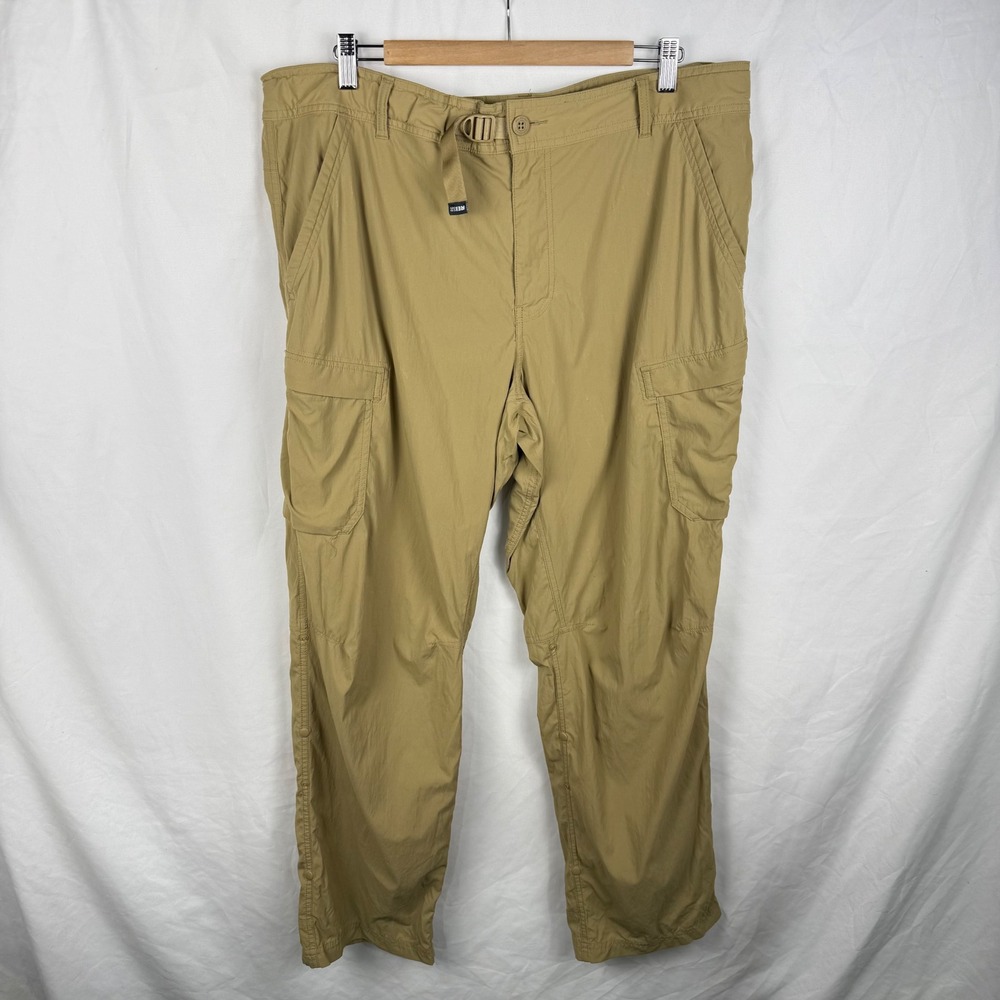 REI Men's Tan Khaki Cargo Hiking Pants 40x30 Belted Waist Breathable Gorpcore